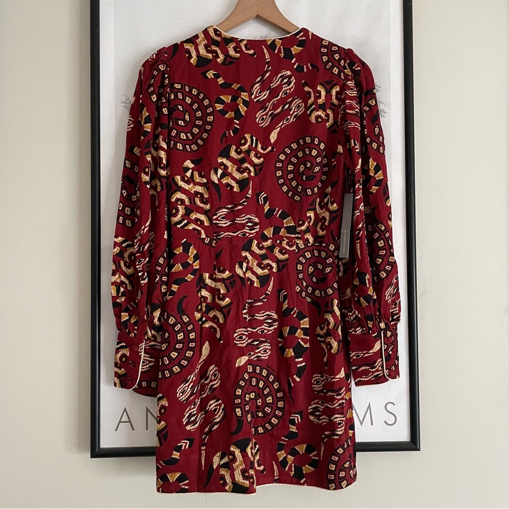 FARM Rio Burgundy Patterned Long Sleeve Mini Dress - Picture 8 of 16